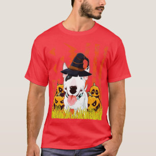 Bull Terrier Hund Witch Dancing Around Pumpkins In T Shirt