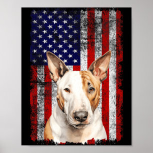 Bull Terrier hundälskare flagga 4 juli patriotisk Poster