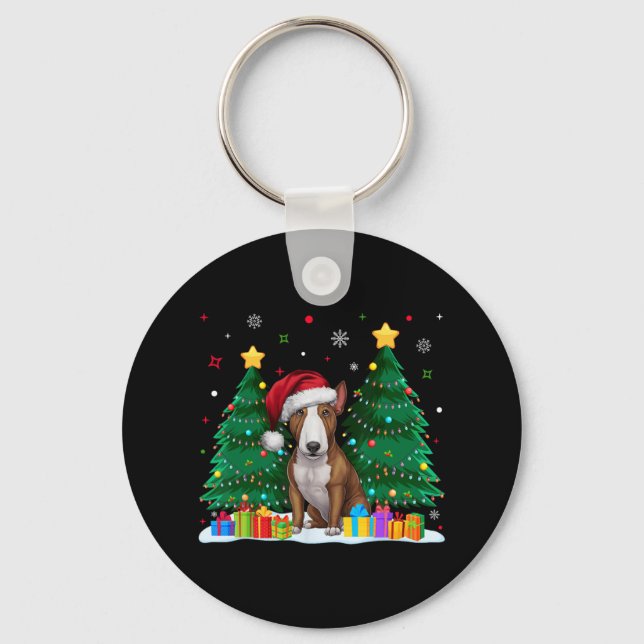 Bull Terrier Hundälskares Santa Hat Ugly jul S Nyckelring (Framsida)