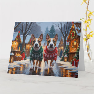 Bull Terrier Hundar jul Snö Helgdag Kort