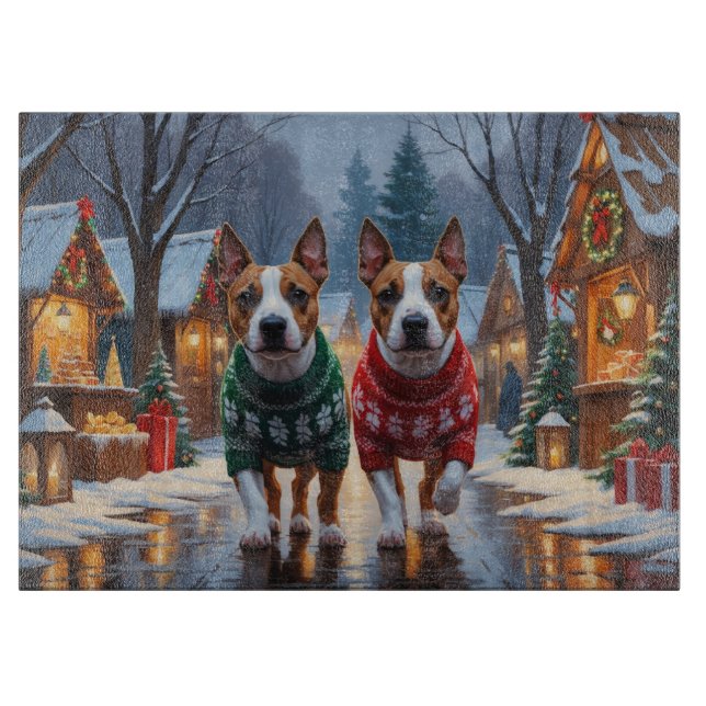 Bull Terrier Hundar Jul Snö Holiday (Framsidan)