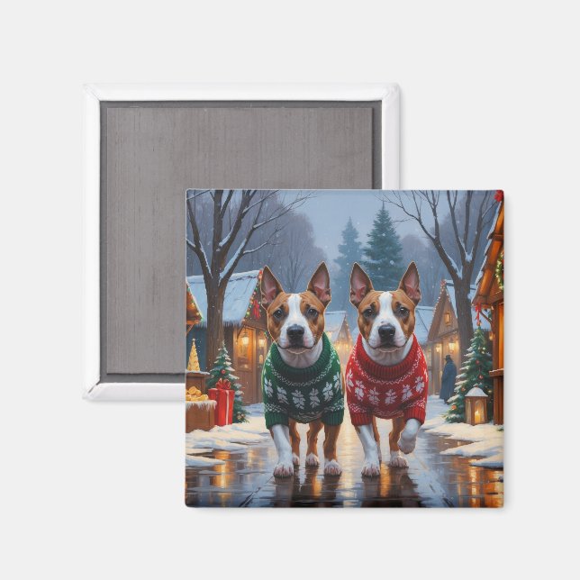 Bull Terrier Hundar Jul Snö Holiday Magnet (Front/Back)