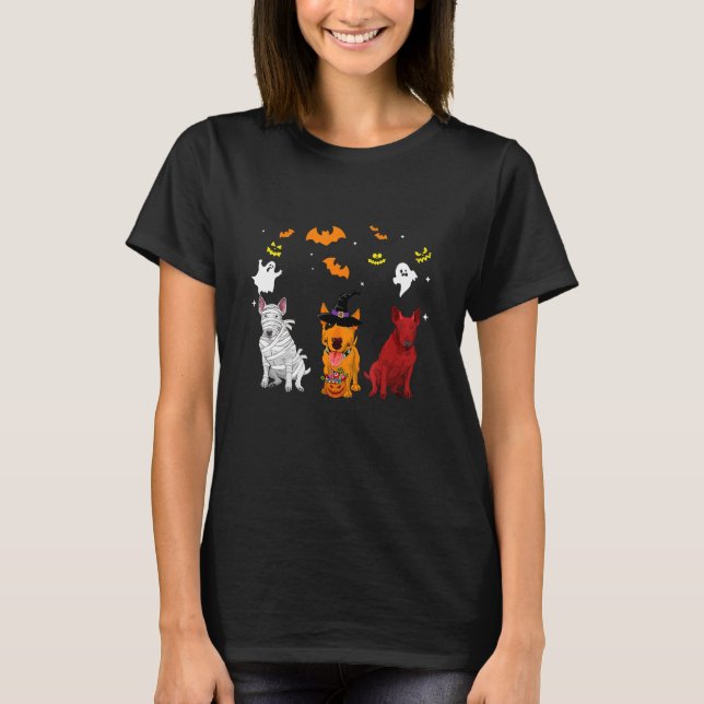 Bull Terrier Hundar Mummy Witch Hat Funny Hallowee T Shirt (Framsida)