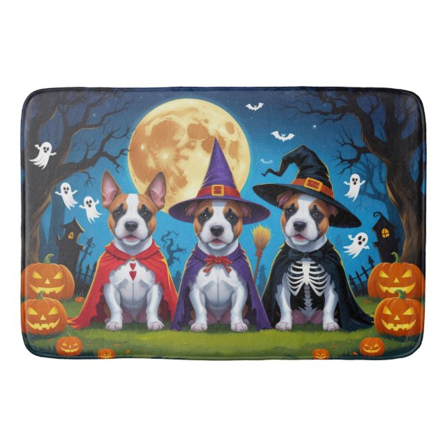 Bull Terrier Hundar Pumpa Halloween Roligt Badrumsmatta (Framsidan)