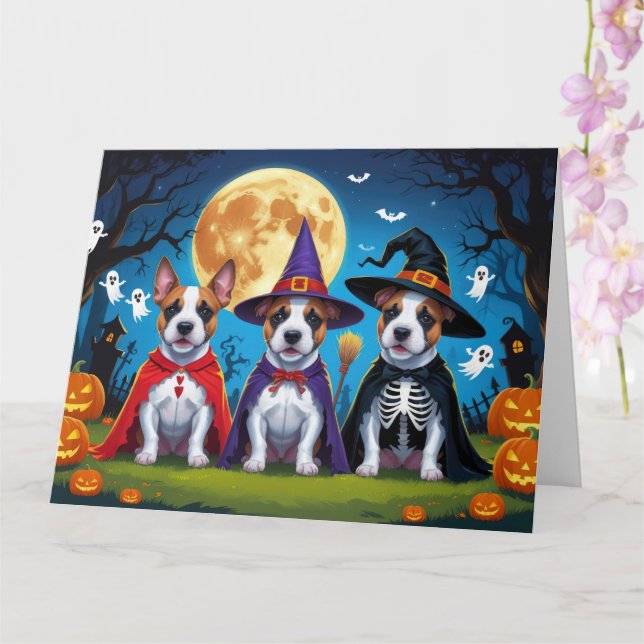 Bull Terrier Hundar Pumpkin Halloween Funny Kort (Orkide)