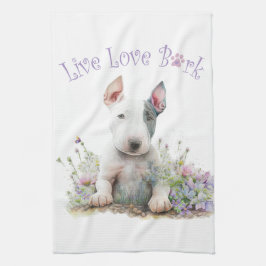 Bull Terrier Hundmamma Blommig Kökshandduk