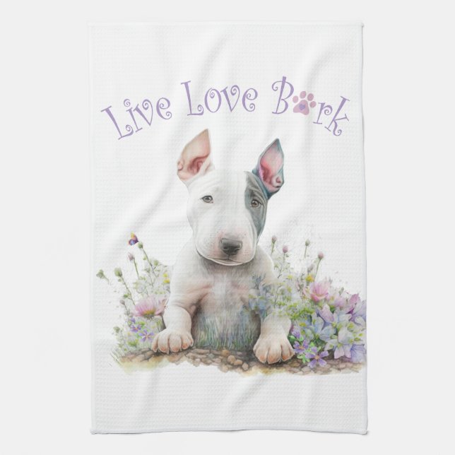 Bull Terrier Hundmamma Blommig Kökshandduk (Vertikal)