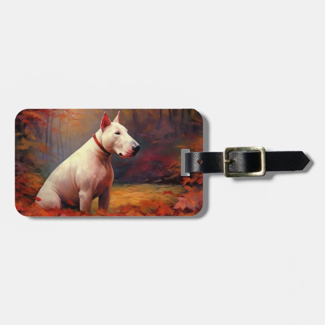 Bull Terrier i Höst löv Fall Inspire Bagagebricka (Horisontell Framsida)