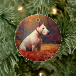 Bull Terrier i Höst löv Fall Inspire Julgransprydnad Keramik