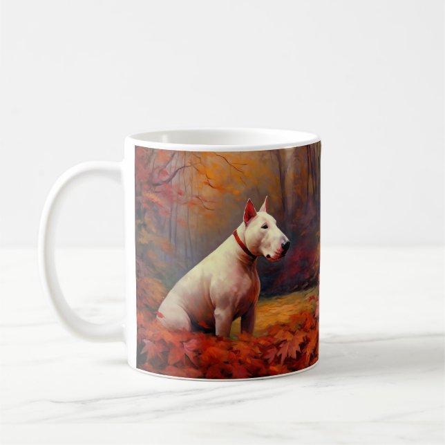 Bull Terrier i Höst löv Fall Inspire Kaffemugg (Vänster)