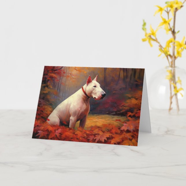 Bull Terrier i Höst löv Fall Inspire Kort (Gul blomma)
