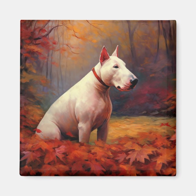 Bull Terrier i Höst löv Fall Inspire Magnet (Framsidan)