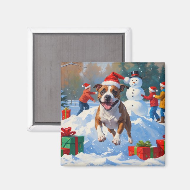 Bull Terrier Jul Festiv Snö Scen Magnet (Front/Back)
