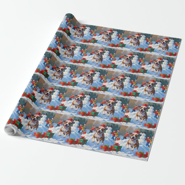 Bull Terrier Jul Festiv Snö Scen Presentpapper (Utrullad)