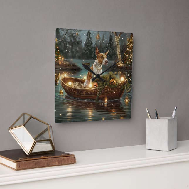 Bull Terrier Jul Festive Voyage Fyrkantig Klocka (Kontor)