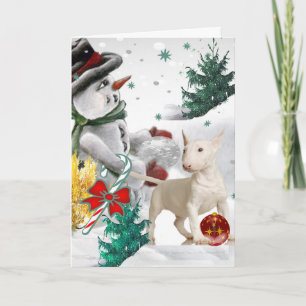 Bull Terrier-jul med Snögubbe Helgkort