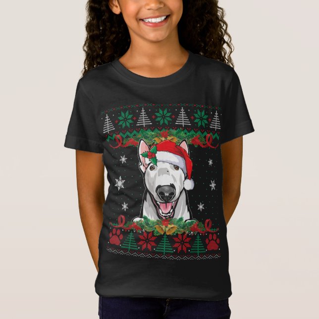 Bull Terrier jul Santa Ugly Sweater Hund Kärlek T Shirt (Framsida)