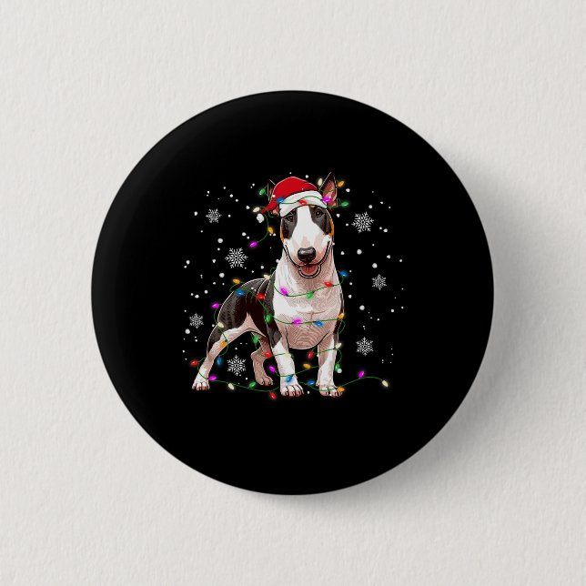 Bull Terrier jul Sweater Hund Julafton Ljus Tre Knapp (Framsida)