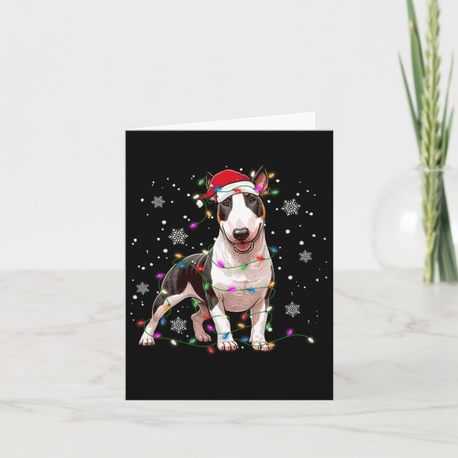 Bull Terrier jul Sweater Hund Julafton Ljus Tre Kort (Framsida)