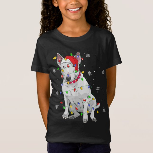 Bull Terrier jul Sweater Hund Julafton Ljus Tre T Shirt (Framsida)