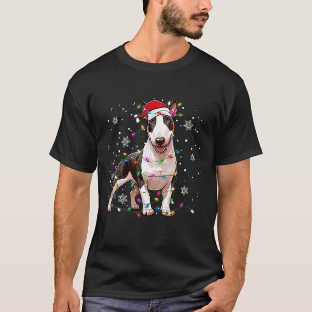 Bull Terrier jul Sweater Hund Julafton Ljus Tre T Shirt (Framsida)