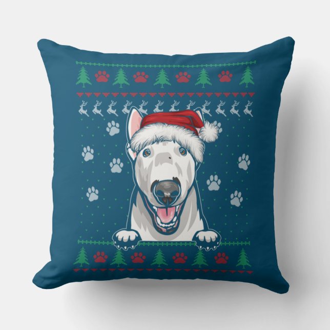 Bull Terrier jul, ugly Sweater Rolig hund Kärlek Kudde (Framsida)