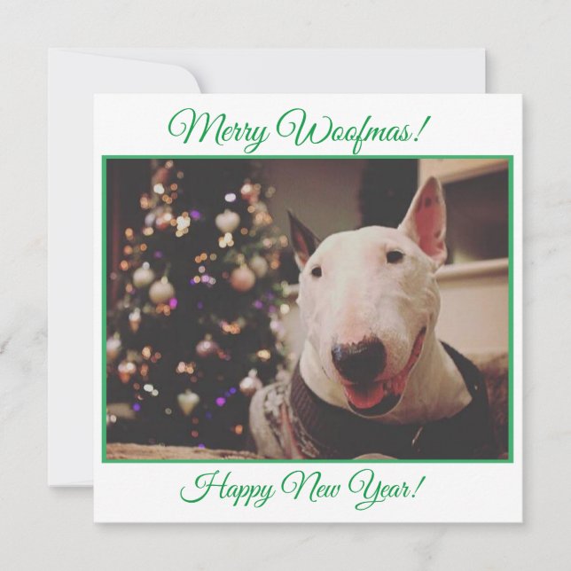 Bull Terrier Julgran-leende Card Kort (Framsida)