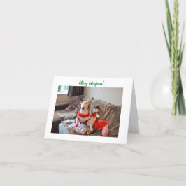 Bull Terrier-julkort med Snögubbe Helgkort