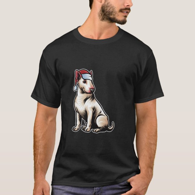 Bull Terrier Jultomten Hat God jul Hund X T Shirt (Framsida)