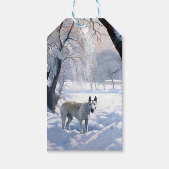 Bull Terrier Låt det snöa jul Presentetikett (Framsidan)