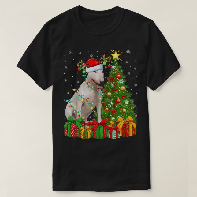 Bull Terrier Lighting Julafton Träd Santa Bull Ter T Shirt (Design framsida)