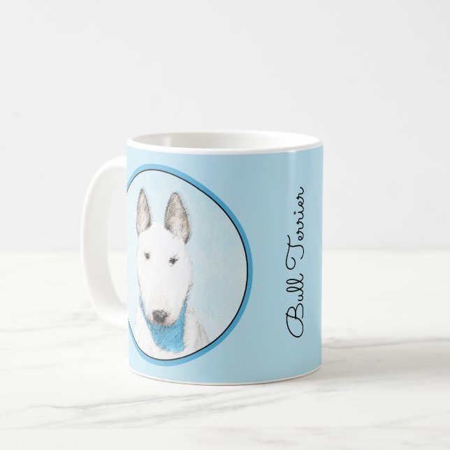 Bull Terrier målning - Cute Original Hund Art Kaffemugg (Framsida vänster)