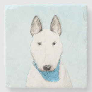 Bull Terrier målning - Cute Original Hund Art Stenunderlägg