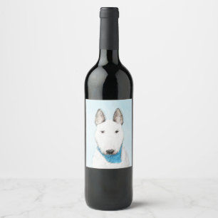 Bull Terrier målning - Cute Original Hund Art Vinflaska Etikett