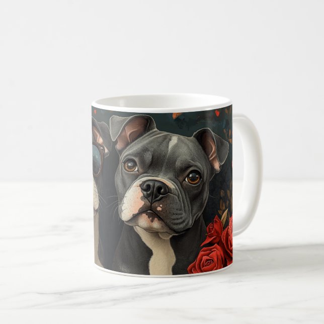 Bull Terrier Med Hjärtrosar Alla Hjärtans Dag Kaffemugg (Framsida höger)