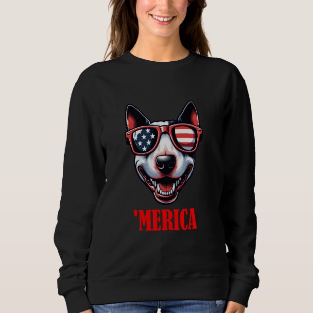 Bull Terrier Merica 4:e juli US Flagga T Shirt (Framsida)