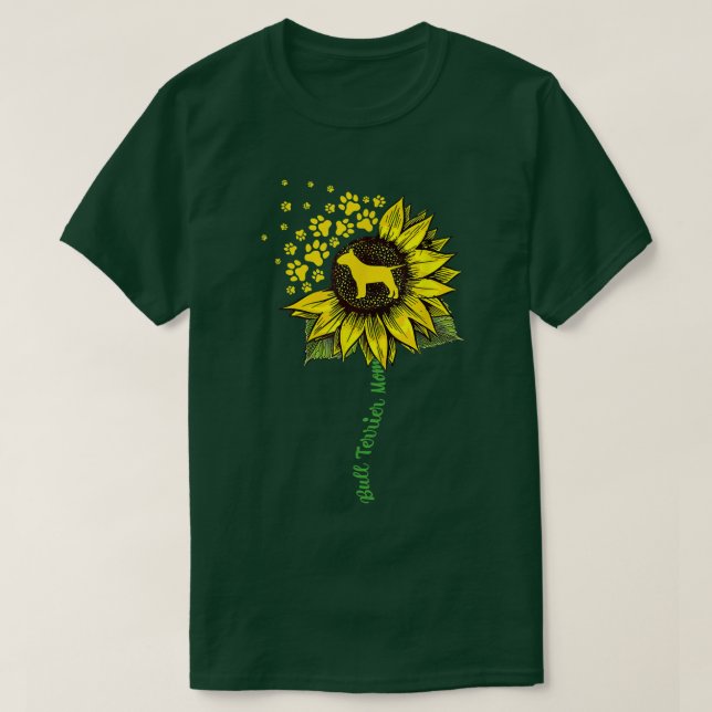 Bull Terrier Mom Sunflower Paw Floral Dog Owner Ma T Shirt (Design framsida)