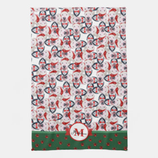 Bull Terrier Mönster Monogram Jul Hund Kökshandduk