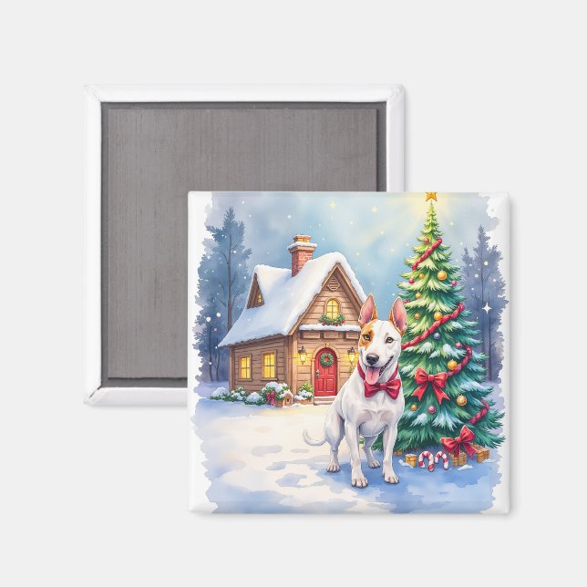 Bull Terrier Mysiga Stugans Julgran Konst Magnet (Front/Back)