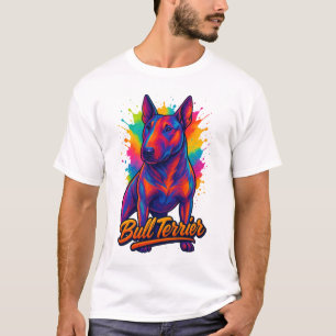 Bull Terrier Neon Pop Art – Livlig Färgrik Hund T Shirt