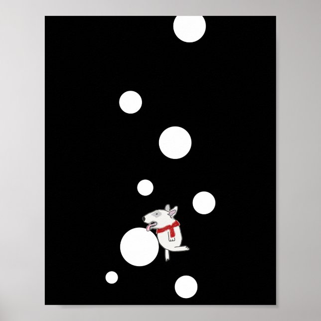 Bull Terrier njuter av snöboll Poster (Framsidan)