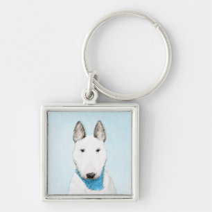 Bull Terrier Painting - Cute Original Hund Art Fyrkantig Silverfärgad Nyckelring
