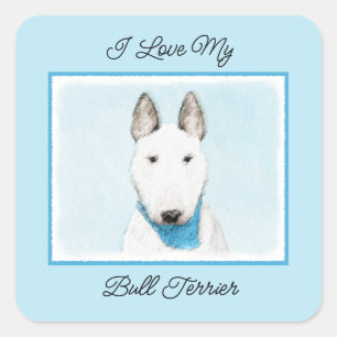 Bull Terrier Painting - Cute Original Hund Art Fyrkantigt Klistermärke