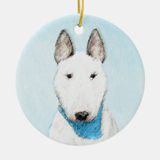 Bull Terrier Painting - Cute Original Hund Art Julgransprydnad Keramik (Framsidan)