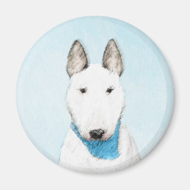 Bull Terrier Painting - Cute Original Hund Art Magnet (Framsidan)
