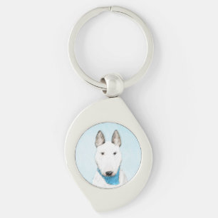 Bull Terrier Painting - Cute Original Hund Art Swirl Silverfärgad Nyckelring