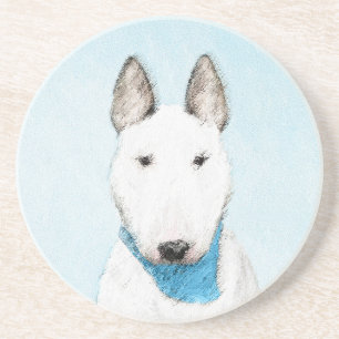 Bull Terrier Painting - Cute Original Hund Art Underlägg Sandsten