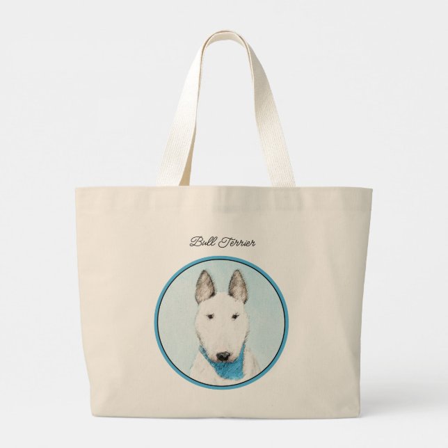Bull Terrier Painting White English Cute Hund Art Jumbo Tygkasse (Baksida)