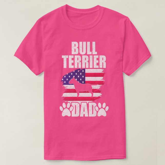 Bull Terrier Pappa Hund älskare Amerikanska Flagga T Shirt (Design framsida)