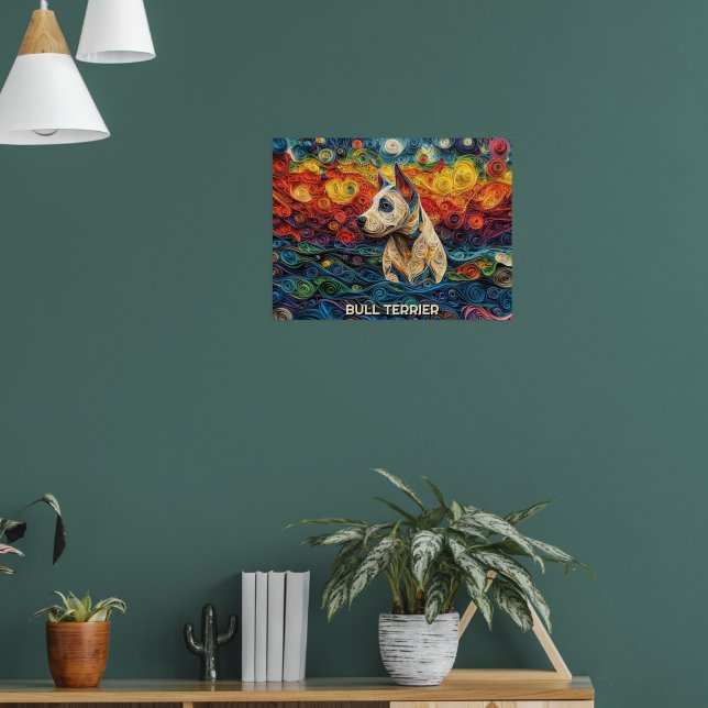 Bull Terrier Papper Quilling Art Porträtt Poster (Vardagsrum 1)